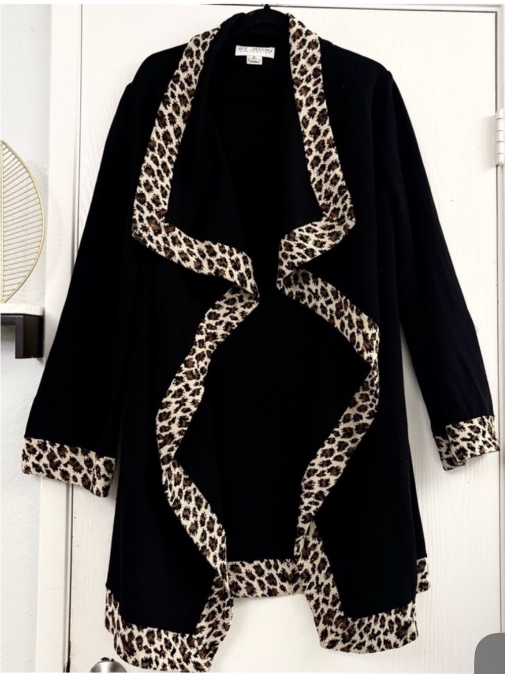 St. John Collection Black Cardigan with Leopard-Trim Accents Size Medium
